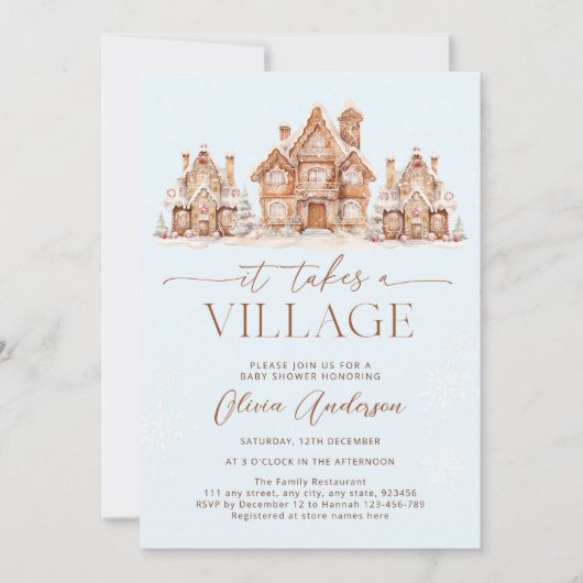 Er is een Baby shower voor een Village Winter Boy Kaart (Voorkant)