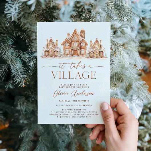 Er is een Baby shower voor een Village Winter Boy Kaart