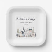 Er is een dorpsbesneeuwd grillig Baby shower voor  Papieren Bordje (Voorkant)