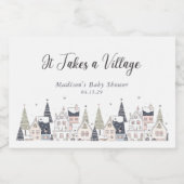 Er is een dorpsbesneeuwd grillig Baby shower voor Sparkling Wijnetiket (Enkel label)