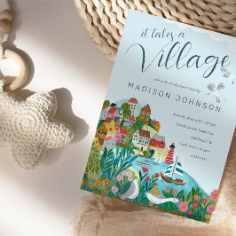 Er is een dorpsjongen baby shower feest voor nodig kaart