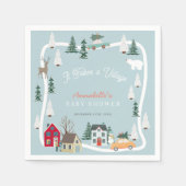 Er is een dorpsvakantie blauw Baby shower nodig Servet (Voorkant)