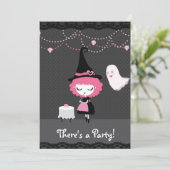 Er is een feest! Roze heks Uitnodiging (Staand voorkant)