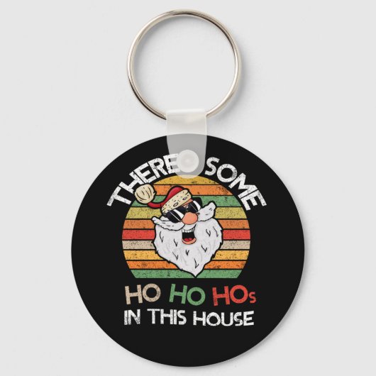 Er is een Ho Hos in deze Huis Retro Santa Sleutelhanger (Voorkant)