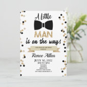 Er is een klein Man op weg! Bowtie Baby shower Kaart (Staand voorkant)