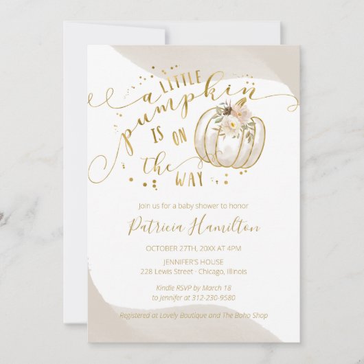 Er is een kleine pompoen op weg naar elegant Baby  Kaart (Voorkant)