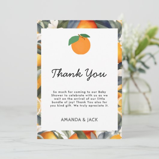 Er is een kleine stropdas op weg naar Citrus Baby  Bedankkaart (Staand voorkant)