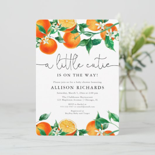 Er is een kleine stropdas op weg naar citrusbaby s kaart (Staand voorkant)