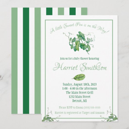 Er is een kleine zoete erwt onderweg. Baby Shower Kaart (Voorkant / Achterkant)