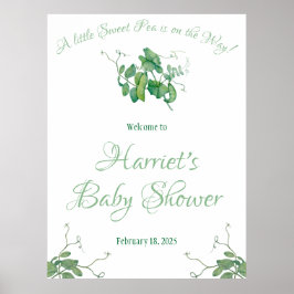 Er is een kleine zoete erwt onderweg. Baby Shower Poster