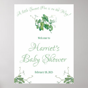 Er is een kleine zoete erwt onderweg. Baby Shower Poster