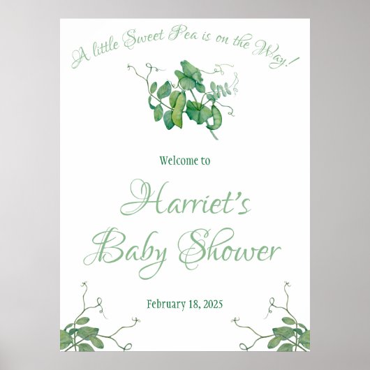 Er is een kleine zoete erwt onderweg. Baby Shower Poster (Voorkant)