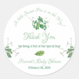 Er is een kleine zoete erwt onderweg. Baby Shower Ronde Sticker