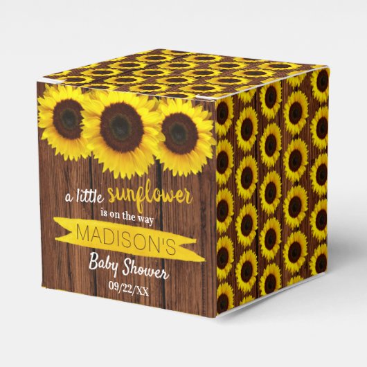 Er is een kleine zonnebloem onderweg. Baby shower Bedankdoosjes (Voorkant Zijde)