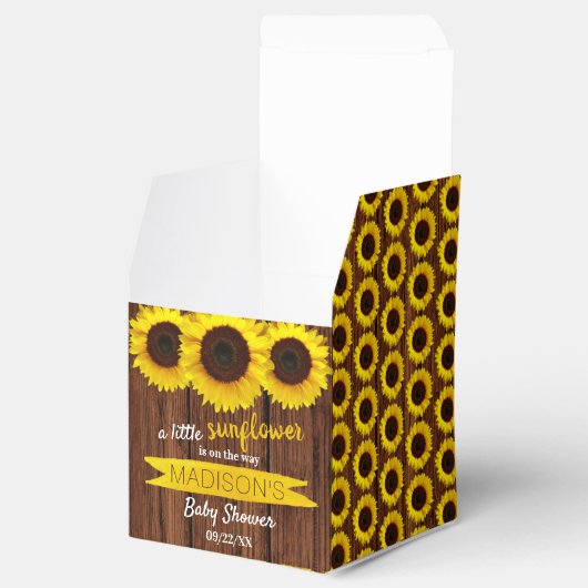 Er is een kleine zonnebloem onderweg. Baby shower Bedankdoosjes (Geopend)