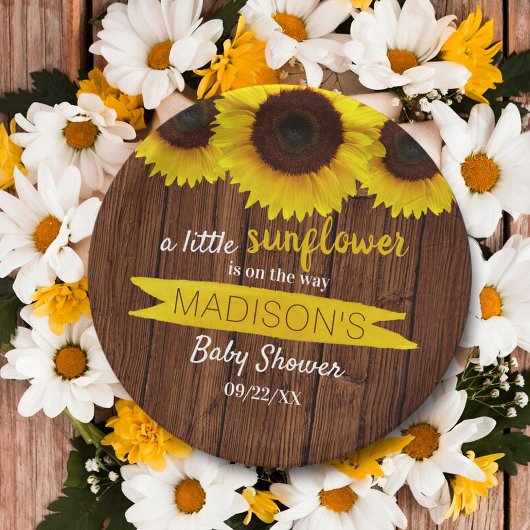 Er is een kleine zonnebloem onderweg. Baby shower Papieren Bordje