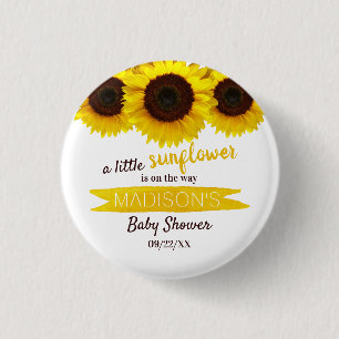 Er is een kleine zonnebloem onderweg. Baby shower Ronde Button 3,2 Cm