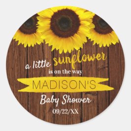 Er is een kleine zonnebloem onderweg. Baby shower Ronde Sticker