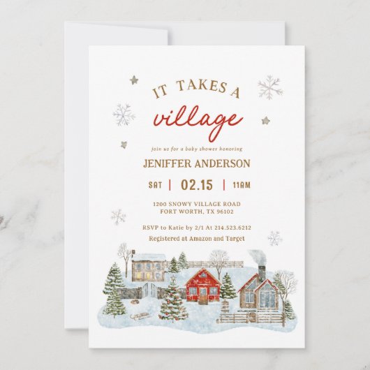 Er is een sneeuwig Baby shower in het dorp Kaart (Voorkant)