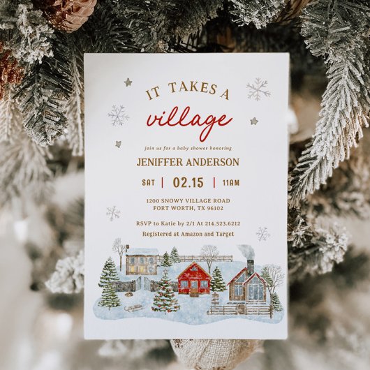 Er is een sneeuwig Baby shower in het dorp Kaart