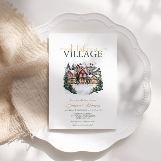 Er is een sneeuwig Baby shower in het dorp Kaart
