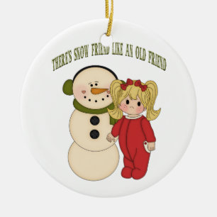 Er is een sneeuwvriend als een oude feestdag. keramisch ornament