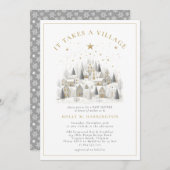 Er is een uitnodiging voor een winterse Baby showe (Voorkant / Achterkant)