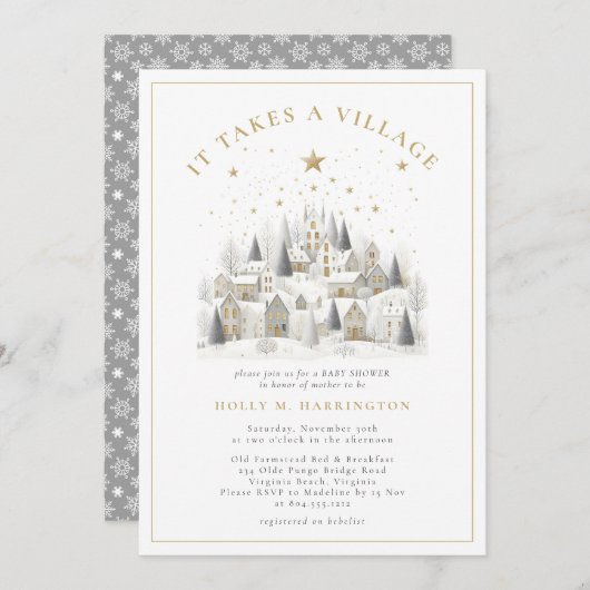 Er is een uitnodiging voor een winterse Baby showe (Voorkant / Achterkant)