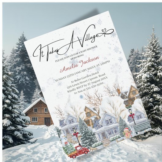 Er is een uitnodiging voor het Village Baby shower