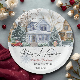 Er is een uitnodiging voor het Village Baby shower Papieren Bordje
