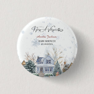Er is een uitnodiging voor het Village Baby shower Ronde Button 3,2 Cm
