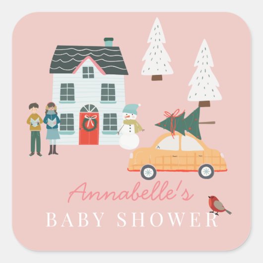 Er is een vakantieoord in het dorp Pink Baby showe Vierkante Sticker (Voorkant)