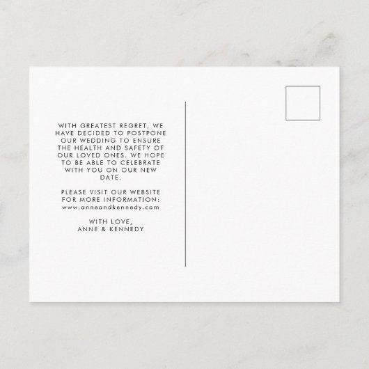Er is een verandering in de huwelijksdatum. aankondigingskaart (Achterkant)