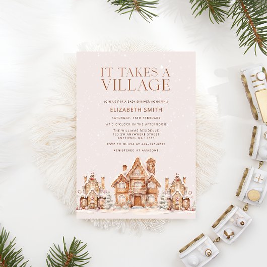 Er is een Village Holiday Town Baby shower nodig Kaart