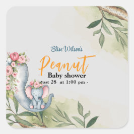 Er is een zoete kleine pinda onderweg vierkante sticker