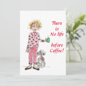 Er is geen leven voor de sketch van de koffiekleur feestdagenkaart (Staand voorkant)