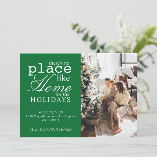 Er Is Geen Plaats Als Thuis Groen Foto Verhuizen Feestdagenkaart (Staand voorkant)