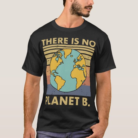 Er is geen planeet B - Retro Wereldbol met Zonsond T-shirt (Voorkant)