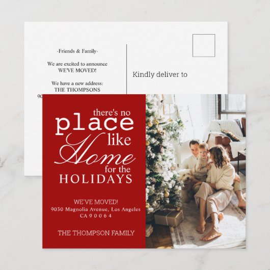 Er is geen plek als Home Red Photo Moving Aankondigingskaart (Voorkant / Achterkant)