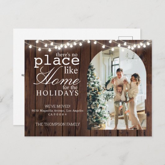 Er is geen plek zoals Home Wood Photo Moving Aankondigingskaart (Voorkant / Achterkant)