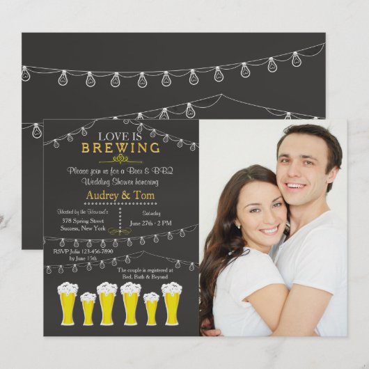 Er is iets aan het brouwen foto bruiloft douche ui kaart (Voorkant / Achterkant)