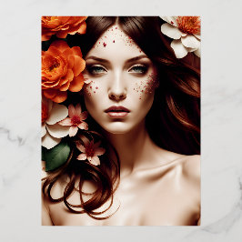 Er is iets met een bloemportret van een id folie feestdagen briefkaart