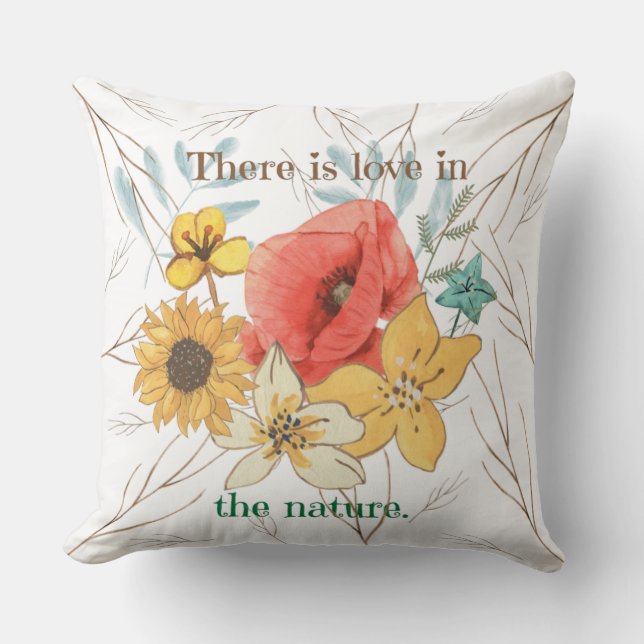 Er is liefde in de natuur waterverf, florale schat kussen (Voorkant)