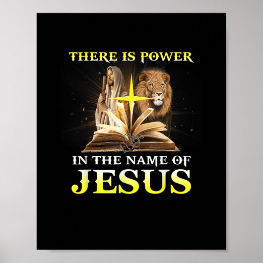Er is macht in naam van Jesus Lion Christelijk Poster (Voorkant)