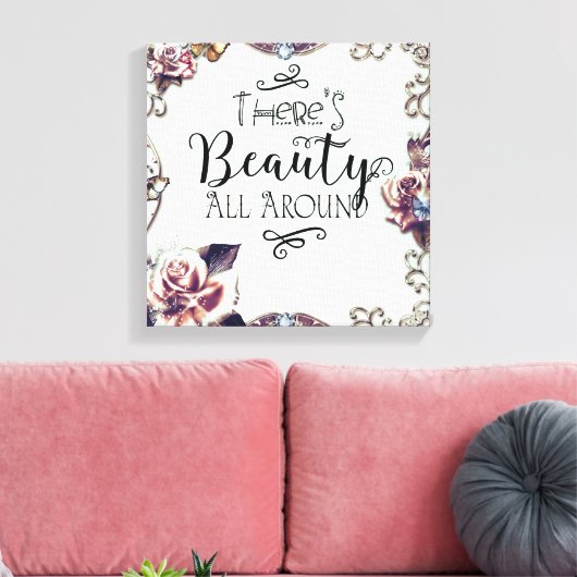 Er is schitterend overal rond Butterflies en Rozen Canvas Afdruk (Insitu (Woonkamer))