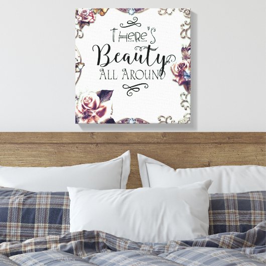 Er is schitterend overal rond Butterflies en Rozen Canvas Afdruk (Insitu (Slaapkamer))