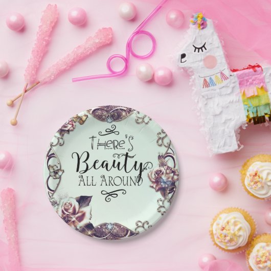 Er is schitterend overal rond Butterflies en Rozen Papieren Bordje (Feest)