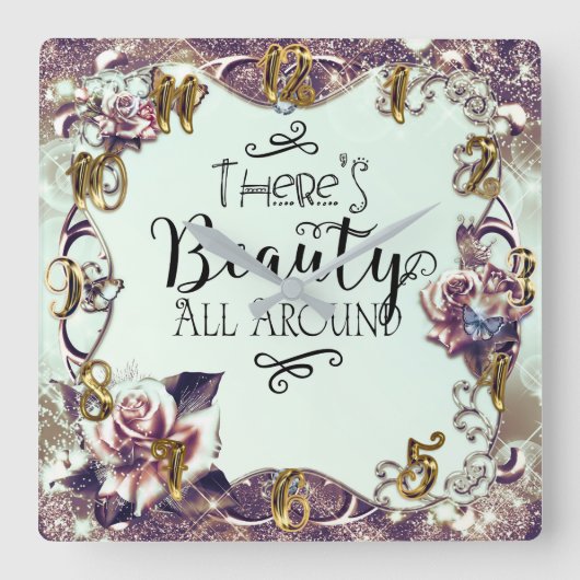 Er is schoonheid overal Rond vlinders & rozen Vierkante Klok (Voorkant)