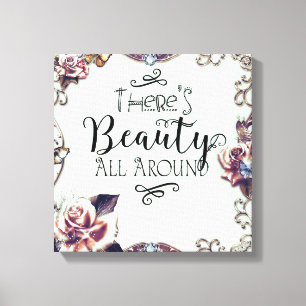 Er is schoonheid overal Sluit vlinders en rozen in Canvas Afdruk