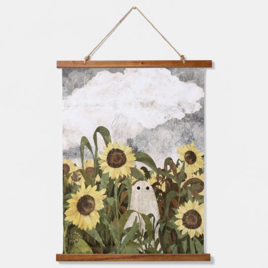 Er is weer een geest in het zonnebloemveld... hangend wandkleed (Voorkant)
